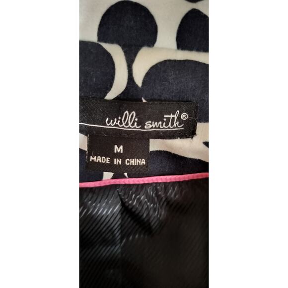 4090) Willi Smith Black Ivory Geo Print Spring Trench Coat Size Medium - Picture 8 of 10